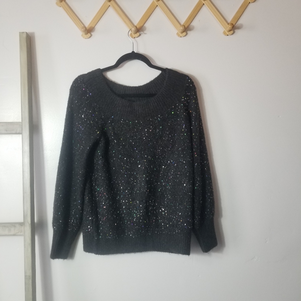 NEW YORK & COMPANY WOMEN'S SEQUINS DARK GRAY SWEATER SIZE MEDIUM